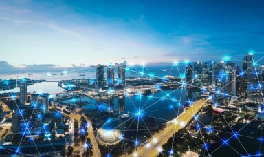 Picture of a city showing communication between buildings