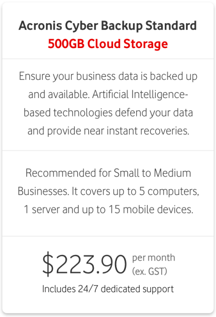 $223.90 per month (excl. GST) for Acronis Cyber Backup Microsoft 365