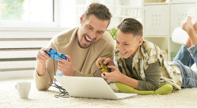 Family playing games on computer