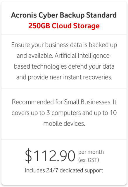 $112.90 per month (excl. GST) for Acronis Cyber Backup Microsoft 365