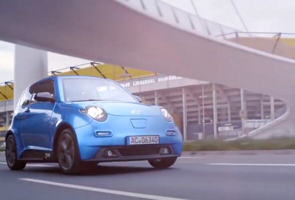 Factory of the future e.Go electric car in germany driving on road