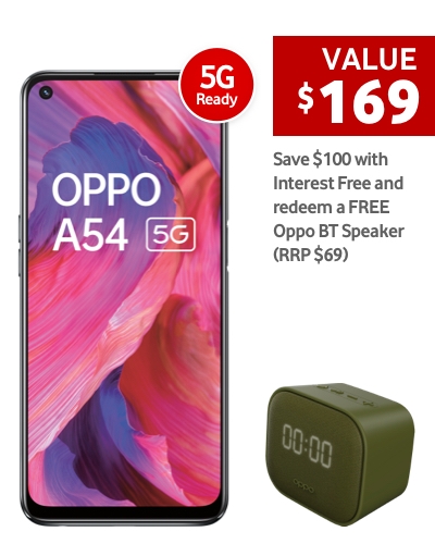 VALUE $169
Save $100 with Interest Free and redeem a FREE Oppo BT Speaker (RRP $69)
