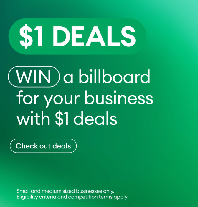$1 Deals - WIN a billboard for your business with $1 deals.