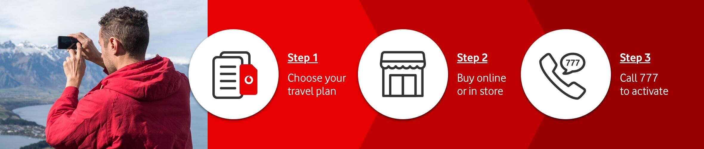 Step one: Get Connected. Step two: Buy online or in store. Step three: Call 777 to activate
