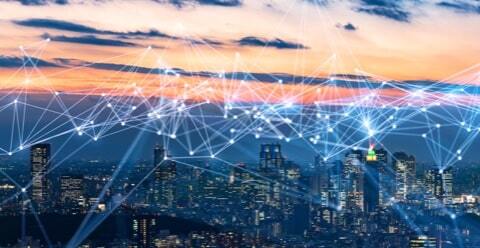 Picture of a city showing communication between buildings