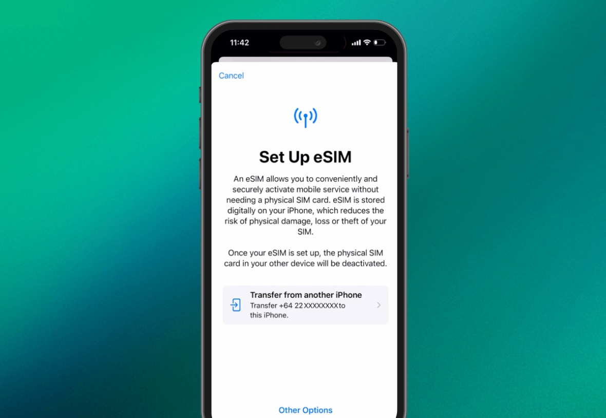 Step 2 of eSIM Quick Transfer on Apple from your previous iPhone to your new one.