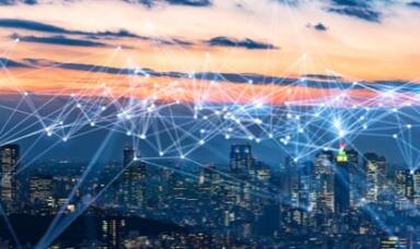 Photo of city showing communication links
