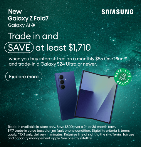 New Galaxy Z Fold7 with Galaxy AI. Save at least $1,710 when you buy interest-free on a monthly $85 One Plan and trade in a Galaxy S24 Ultra or newer.