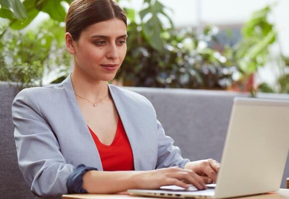Woman working on a laptop