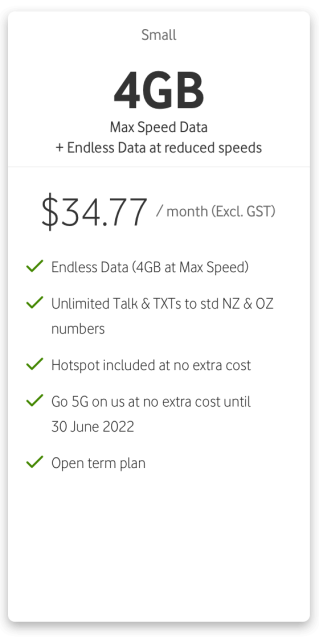 Small 4GB $34.77/month (Excl. GST)
