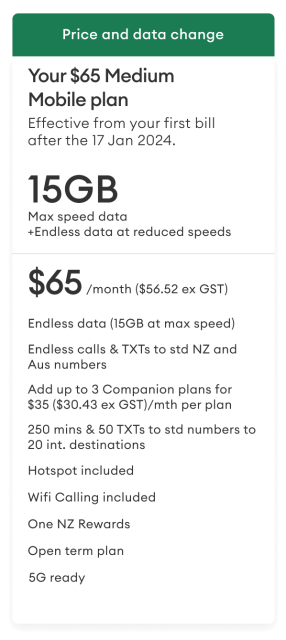 $65 Medium mobile plan after 17 Jan 