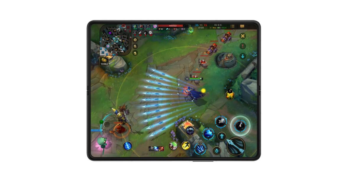 Unfolded Galaxy fold3 5g showing a game on the screen