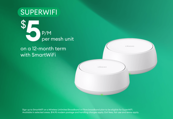 SUPERWIFI $5 P/M per mesh unit on a 12-month term with SmartWiFi.