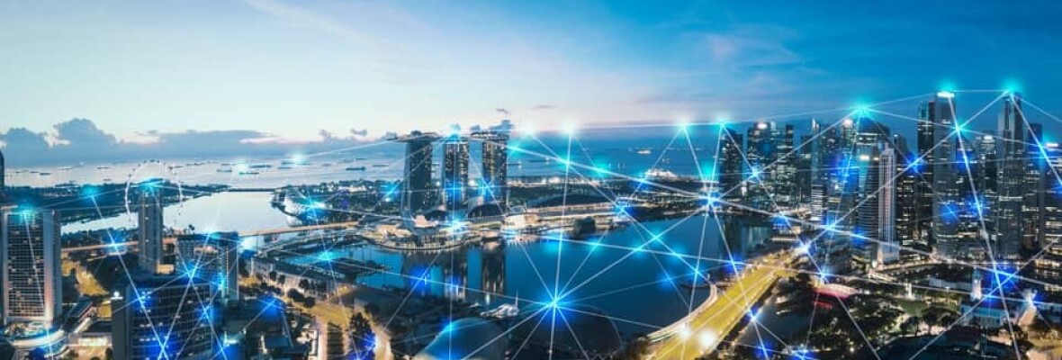 Picture of a city showing communication between buildings