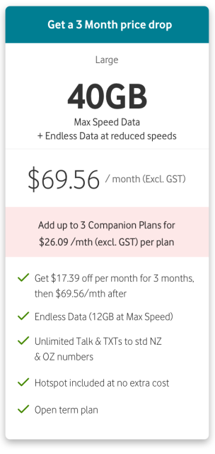 Our Favourite Large 40GB $69.56/month (Excl. GST)