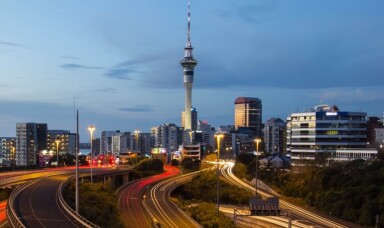 Photo of Auckland showing Sky city tower and motorways