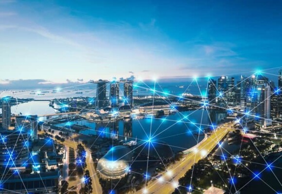 Picture of a city showing communication between buildings
