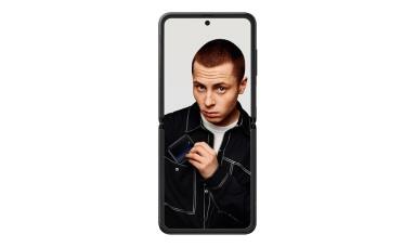 A man shown on Samsung Galaxy Z Flip phone screen