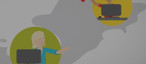graphic showing two people working remotely