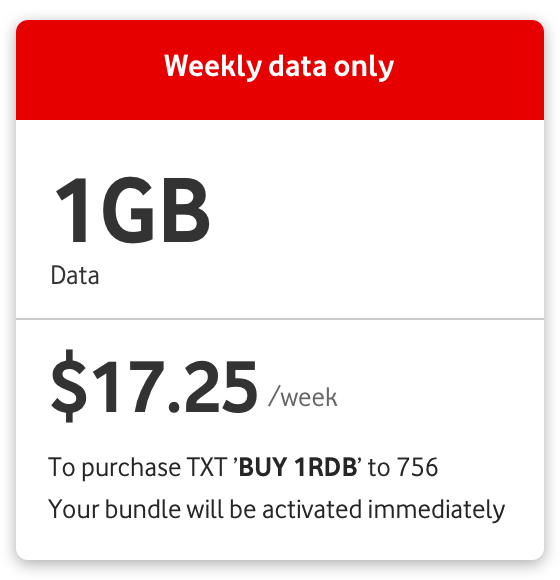 1GB data $17.25/week