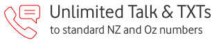 Unlimited Talk & TXTs to standard NZ and OZ numbers