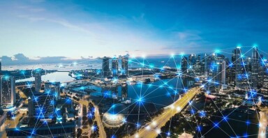 Picture of a city showing communication between buildings