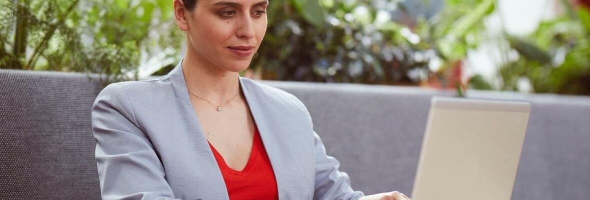 Woman working on a laptop