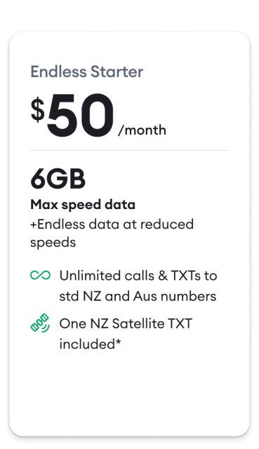 Prepay Endless starter for $50 with 6GB of data.
