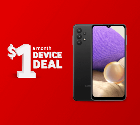 Get the Samsung A32 5G Interest free for only $1 a month for 36 months with a $99 deposit on a $39.13+ Endless Pay Monthly Plan