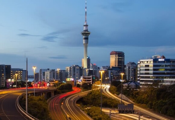 Photo of Auckland showing Sky city tower and motorways