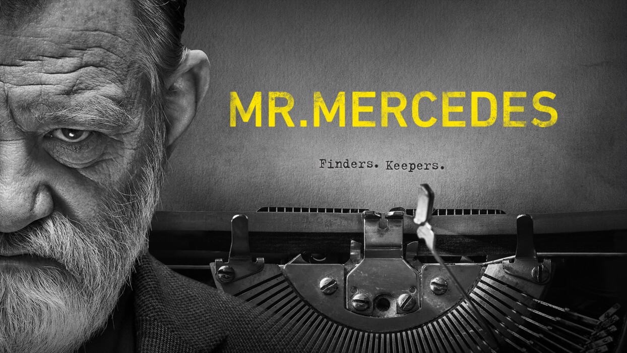 mr mercedes TV show poster - brendan gleeson with typewriter