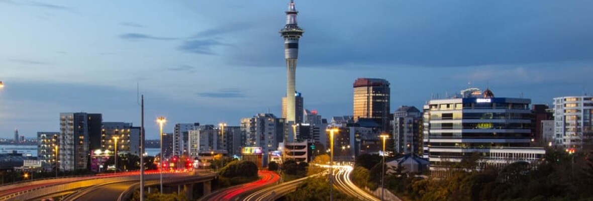 Photo of Auckland showing Sky city tower and motorways