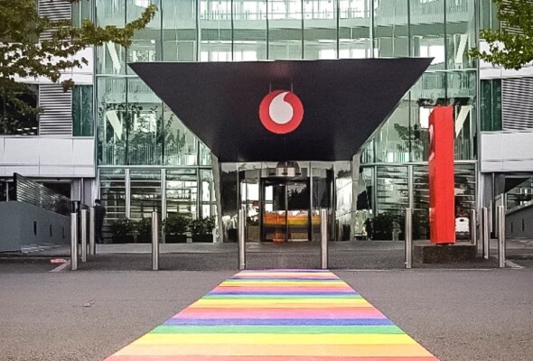 Rainbow pedestrian crossing at Vodafone, Smales Farm