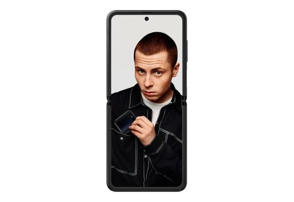 A man shown on Samsung Galaxy Z Flip phone screen