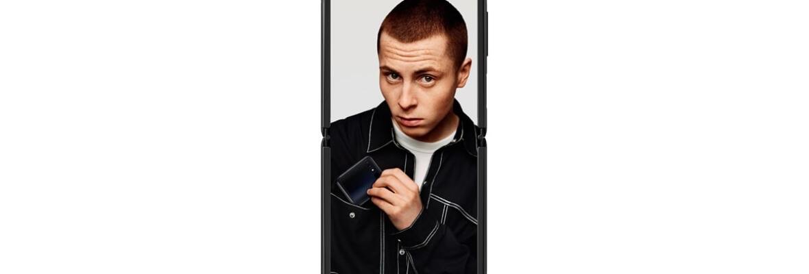 A man shown on Samsung Galaxy Z Flip phone screen