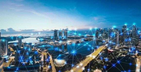 Picture of a city showing communication between buildings