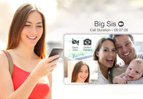 Women on a video call to her sister and brother in-law