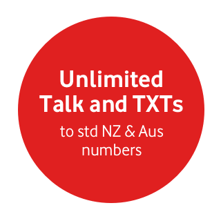 unlimited Talk and TXTs to standard NZ and Aus numbers roundel