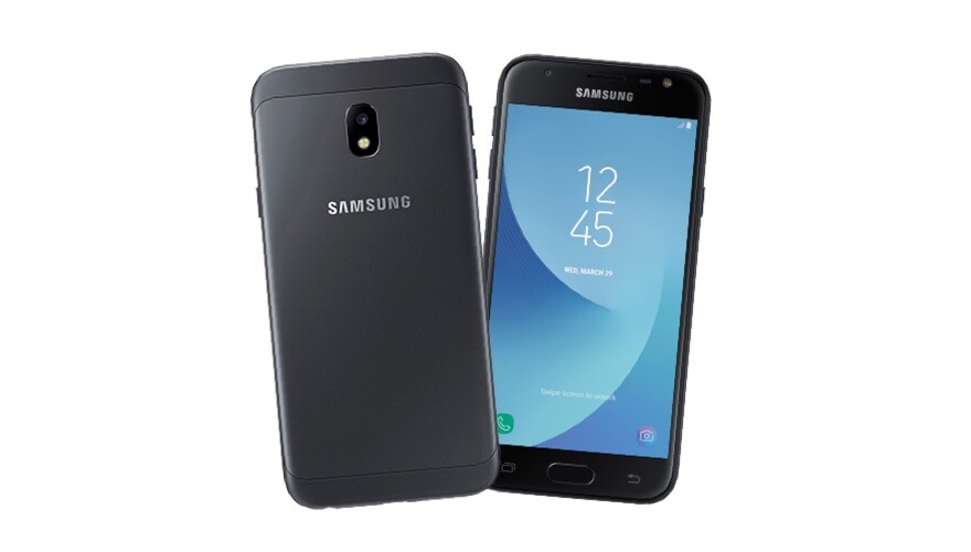 Front and back of a black Samsung smartphone.