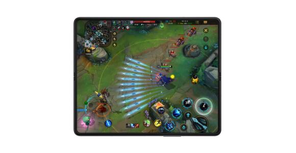Unfolded Galaxy fold3 5g showing a game on the screen