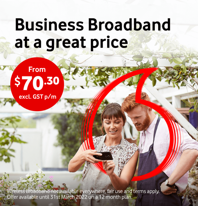 Business Broadband at a great price. Get connected straight away with Unlimited Business Wireless Broadband and calling. From $70.30 excl. GST p/m.