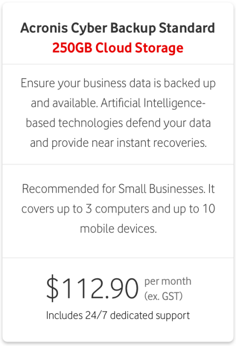 $112.90 per month (excl. GST) for Acronis Cyber Backup Microsoft 365