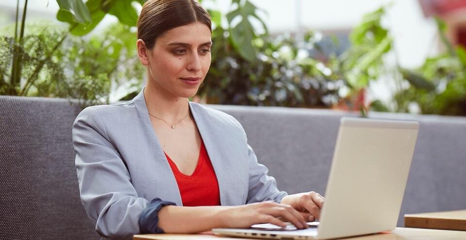 Woman working on a laptop