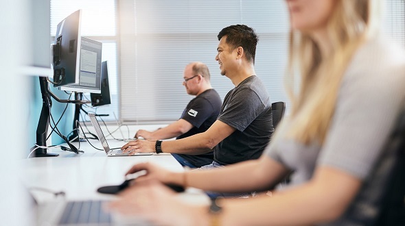 People working at a call center