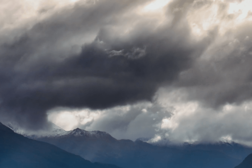 Starlink video. Black clouds over mountains