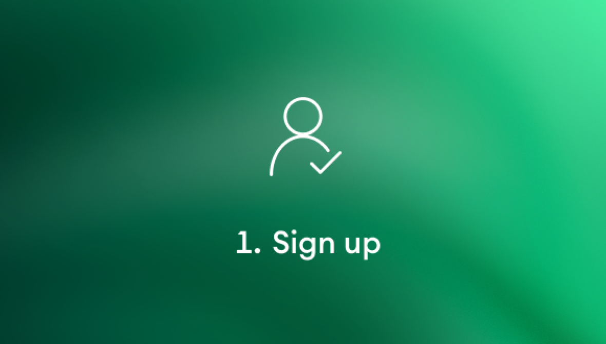 Check mark and person with Sign up text displayed