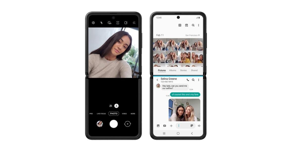 Samsung Galaxy Z Flip displaying flex mode