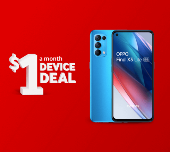 Get the OPPO Find X3 Lite 5G Interest free for only $1 a month for 36 months with a $99 deposit on a $52.17 Endless Pay Monthly Plan