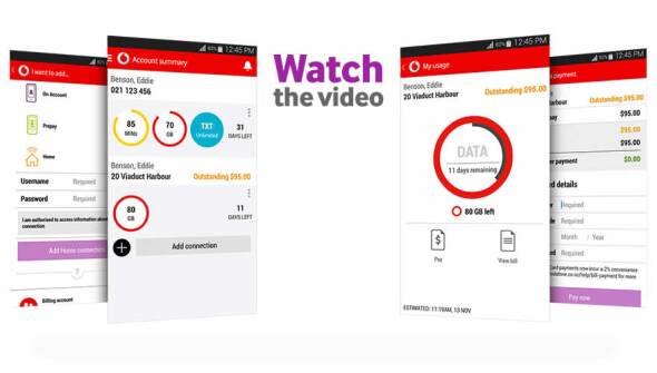My Vodafone app screens
