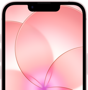 iPhone 17e, partial front exterior with Ceramic Shield 2, soft pink colour, showing wallpaper image of a pink flower